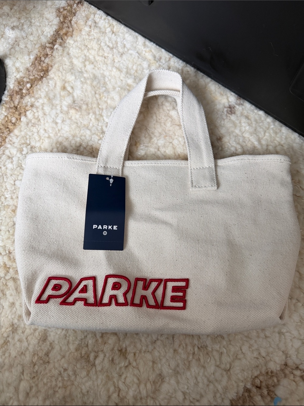 PARKE x Target small Cream Canvas Tote Bag with Red Logo